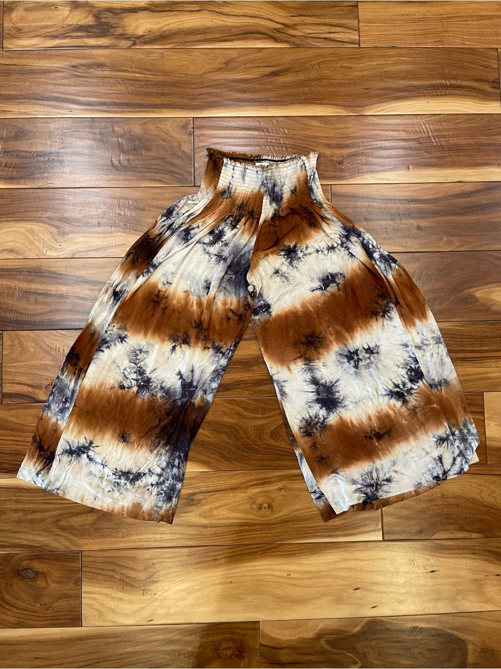 Natural Life Make A Move black cream brown tie dye palazzo pants boho festival M